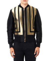 Black And Gold Bomber Jacket Mens Alexander Mcqueen Gold Check Bomber Jacket For Men Lyst Patterned Bomber Jacket Mens Outdoor Jackets Mens Jackets