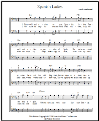 Hammerstein melody and chords bass clef virtual sheet music. Spanish Ladies Free Printable Sheet Music For Piano Voice And Guitar