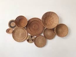 Set Of 10 Woven Wall Baskets And Trivets Basket Wall Collage Etsy Baskets On Wall Wall Collage Decor Basket Wall Decor