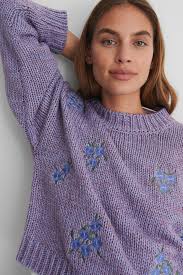 This book offers a complete guide to each craft. Flower Embroidery Round Neck Knitted Sweater Purple Na Kd Com