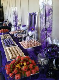 Purple And Zebra Birthday Party Dessert Table A Bit Over The Top For My Purposes Party Dessert Table Birthday Party Table Decorations Birthday Party Desserts