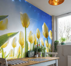 Unlike canvas paintings or framed images while a floral pattern can make everything feel feminine and fresh, an image of a city skyline can instantly transform a space into a cosmopolitan retreat. White Tulip Landscape Wall Mural Tenstickers