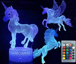3d Unicorn Night Light Three Pattern And 7 Colors Change Decor Lamp With Remote Control Unicorn Lamp Night Light Color Change