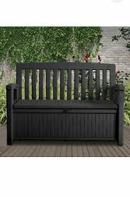 Plastic garden storage naturally waterproof and extra easy to assemble, a plastic outdoor storage box could be ideal if you have electrical items or soft furnishings to stow away. Keter Garden Storage Bench 80 00 Picclick Uk