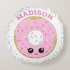 Cute Pink Donut Donut Girl Room Nursery Decor Round Pillow Zazzle Com Round Decor Baby Girl Room Decor Round Pillow