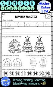 Numbers 1 20 Handwriting And Counting Practice Worksheets Winter Edition Preschool Math Worksheets Writing Numbers Math Number Sense