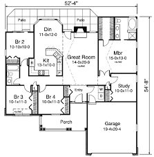 Options abound in this lovely 4 bedroom brick ranch home plan.add bays in the dining room and breakfast nook to extend those spaces.you can also add an optional corner shows the placement of interior walls and the dimensions for rooms, doors, windows, stairways, etc. Plan 57133ha Stylish Four Bedroom Ranch Home Plan Plus Study Four Bedroom House Plans Ranch House Plans House Plans And More