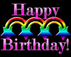Pastel de cumpleaños, velas y gif de confeti. Arco Iris De Feliz Cumpleanos En Mensajes De Feliz Cumpleanos Gif Animado Reygif