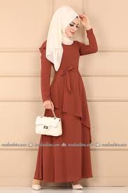 Modaselvim Elbise Asimetrik Kesim Kemerli Elbise 5027ef311 Kiremit Goruntuler Ile Mutevazi Kiyafetler Elbise Moda Stilleri