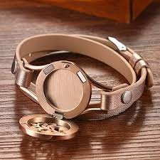 Cupimatch Pulseira difusora de óleo essencial, aço inoxidável e couro, ouro  rosa, 32 cm