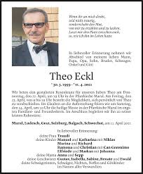 Politik, wirtschaft, kultur, sport, wetter und verkehr in salzburg. Todesanzeigen Von Theo Eckl Todesanzeigen Vorarlberger Nachrichten