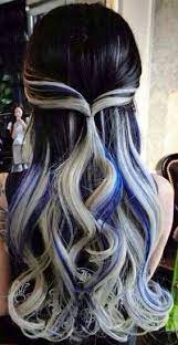 Black Gray Blue Streak Dyed Hair Color Hair Color Pastel Hair Color Options Dyed Hair