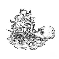 Ca$ 15.41 original price ca$15.41. Kraken Attacking Ship Tattoo Grayscale Digital Art By Aloysius Patrimonio