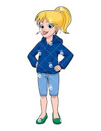 Young Blonde Woman With Ponytail Braid Cartoon Vector Clipart Friendlystock Braided Ponytail Woman With Blue Eyes Long Sleeve And Shorts