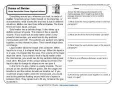 Forms Of Matter 2nd Grade Reading Comprehension Worksheet Reading Comprehension Worksheets Reading Comprehension Worksheets Third Grade Reading Comprehension