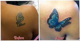 A Butterfly Tattoo To Cover Up An Old Tattoo With A Name Butterfly Tattoo Cover Up Butterfly Tattoo Old Tattoos
