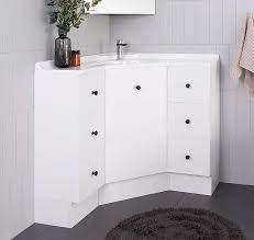 Cloakroom corner bathroom vanity painted grey unit | oak top corner unit. Anita Corner Vanities Builders Discount Warehouse