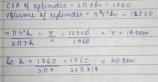 Where tsa, csa stand for 'total surface area' and 'curved surface here, the conical portion has its circular base resting on the base of the cylinder, but the base of the. The Curved Surface Area Of The Cylinder Is 1760 Cm 2 And Its Volume Is 12320 Cm 3 Find Its Height
