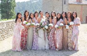 Celebrity Wedding Isabelle Daza And Adrien Semblat Bridesmaid Dresses Floral Print Printed Bridesmaid Dresses Patterned Bridesmaid Dresses