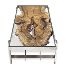 Book Matched Curly Myrtle Slabs Under Glass Top Coffee Table 32 X 48 Has Matching Sofa Table Coffee Tables For Sale Wood Slab Table Cool Coffee Tables