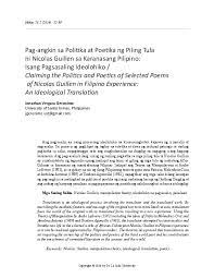 Pdf Pag Angkin Sa Politika At Poetika Ng Piling Tula Ni Nicolas Guillen Sa Karanasang Pilipino Isang Pagsasaling Ideolohiko Jonathan V Geronimo Academia Edu