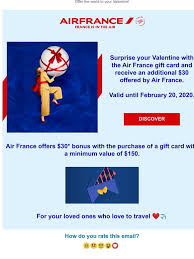 We did not find results for: Air France Usa Gift Card Special 30 Bonus For Your Valentine Milled