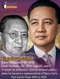 ➡️Elpidio Rivera Quirino was a Filipino lawyer and politician who served as  the sixth president of the Philippines from 1948 to 1953. ➡️A lawyer by  profession, Quirino entered politics when he became