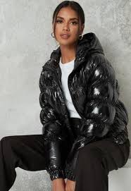 Missguided Black High Shine Puffer Jacket Jackets Puffer Jackets Puffer Jacket Outfit