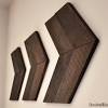 Wood wall art from reclaimed wood, 3d triangles, hand painted, woodburned, cut, dyed and sanded. 3