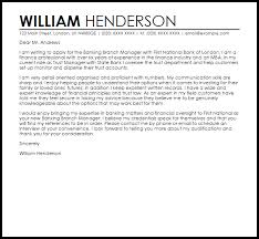 Banking Branch Manager Cover Letter Sample Cover Letter Templates Examples