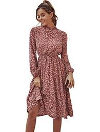 Buy Floerns Women S Floral Print Long Sleeve Mock Neck A Line Midi Dress Online Topofstyle