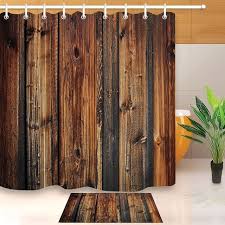Lb Rustic Wood Panel Brown Plank Fence Shower Curtain And Bath Mat Set Waterproof Polyester Bathr Rustic Shower Curtains Bathtub Decor Christmas Bathroom Decor