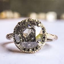 Black And Gold Diamond Engagement Ring Custom Inigo Ring With 3ct Salt Pepper Diamond And Black Diamond Pave In 14k White Go Black Gold Jewelry Black Diamond Ring Engagement Garnet Engagement Ring