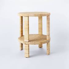 Costa Mesa Round Rattan Wrapped Accent Table Tan Threshold Designed With Studio Mcgee In 2020 Accent Table Rattan Side Table Round Accent Table