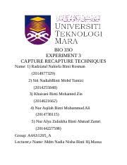 Artikel ini membahas lengkap kertas kerja audit dari pengarsipan kepemilikan & kerahasiaan susunan metode indeks jenis syarat isi tujuan pengertian. Bio 33o Bio 33o Experiment 3 Capture Recapture Techniques Name 1 Radziatul Nabiela Binti Rosman 2014977329 2 Siti Nadiahbinti Mohd Tamizi 2014255848 3 Course Hero