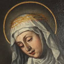 Dipinto Antico Santa Caterina da Siena e Gesù 600 Pittura Olio su Tela