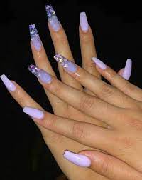 Stunning lilac acrylic & gel nails, with gorgeous swarovski crystals. Pin By Victoria On My Nail Designs Lavender Nails Lilac Nails Fire Nails