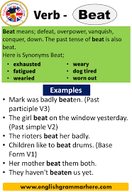 Beat Past Tense V1 V2 V3 Form Of Beat Beat Means Defeat Overpower Vanquish Conquer Down The Past Tense In 2020 Simple Past Tense English Grammar English Phrases
