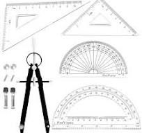 5 Piece Geometry School Set,with Quality Compass, Set Squares,  Protractor,Drawing Compass Math Geometry Tools (Black)