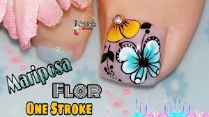 Uñas decoradas con flores y mariposas. Paso A Paso Mariposa Y Flor One Stroke Pinceladas Youtube Unas De Los Pies De Flores Unas Pies Decoracion Unas Manos Y Pies