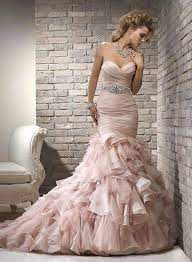 Blush Mermaid Gown With Hand Ruched Top Court Length Ruffled Train Blush Pink Wedding Dress Wedding Dress Styles Pink Wedding Dresses