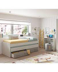 Fusto del letto con funzione estraibile e con 3 cassetti integrati. Struttura Per Letto Con Secondo Letto Estraibile Con Cassettone E Una Mensola Coordinata A Muro