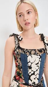 Alice + Olivia Clara Bow Strap Paneled Bustier in Black