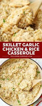 Skillet Garlic Chicken And Rice Casserole Recipe Easy Chicken And Rice Chicken Dinner Chicken Dinner Recipes