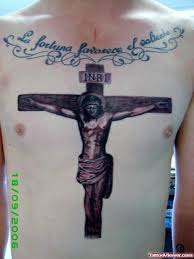3d cross & chains chest tattoo. Religious Jesus On Cross Tattoo On Chest