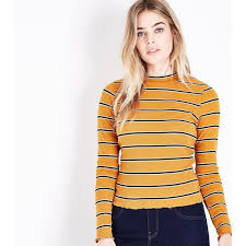 Black And Yellow Striped Long Sleeve Shirt Mustard Yellow Stripe Long Sleeve Ribbed T Shirt 16 Liked On Polyvore Featuring Tops T Yellow Striped Shirt Striped Long Sleeve Tee White Long Sleeve Tee
