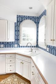 Adding A Wallpaper Backsplash To This Kitchen Made The White Cabinets Pop In 2020 Wallpaper Backsplash Kitchen Driven By Decor Refinishing Furniture