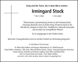 Traueranzeigen von Irmingard Stock