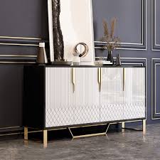 Aro Contemporary 60 Inch Sideboard Buffet 4 Door Sideboard Table Kitchen Buffet Table In White Black White Black In 2020 Dining Room Console Table Contemporary Sideboard Dining Room Console