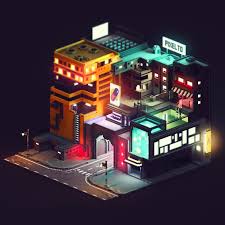 Artstation Cyberpunk City Mari K Isometric Art Cyberpunk City Polygon Art